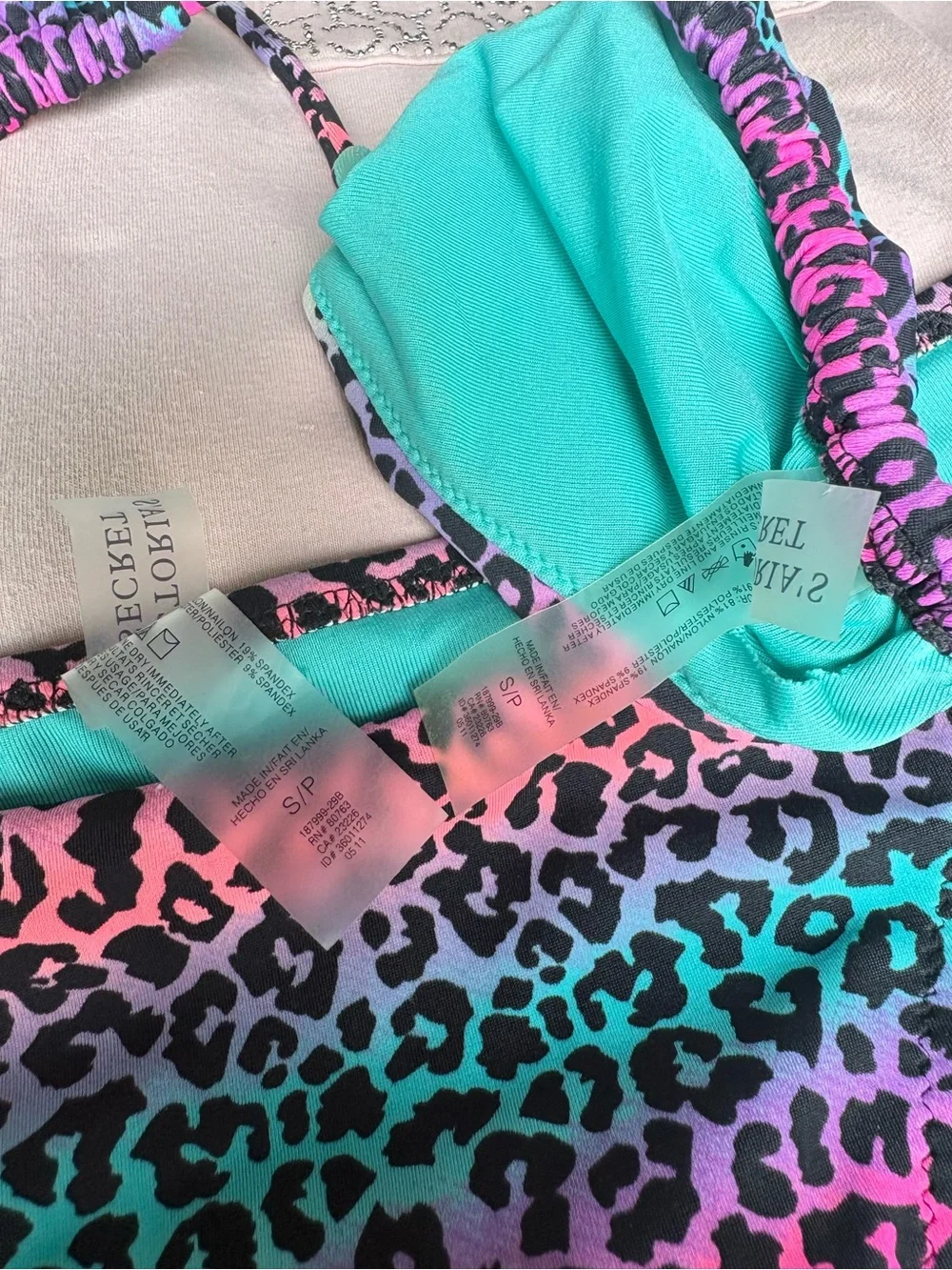 Victoria’s Secret Colorful Leopard Print Bikini Set - Teal & Neon Ombre small